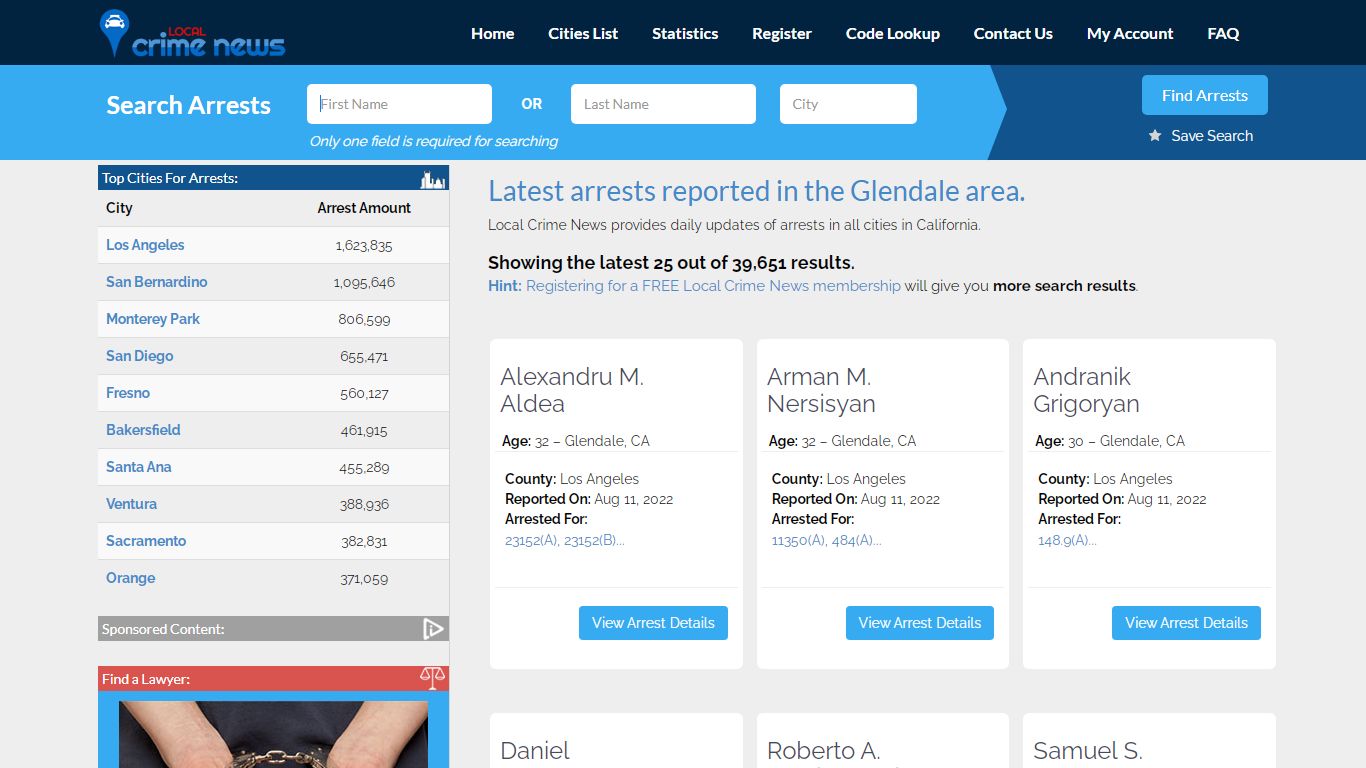 Glendale California Arrest Records | Local Crime News